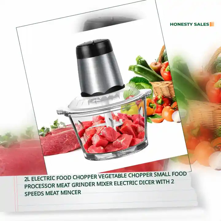2L Electric Food Chopper Vegetable Chopper Small Food Processor Meat Grinder Mixer Electric Dicer with 2 Speeds Meat Mincer by@Outfy
