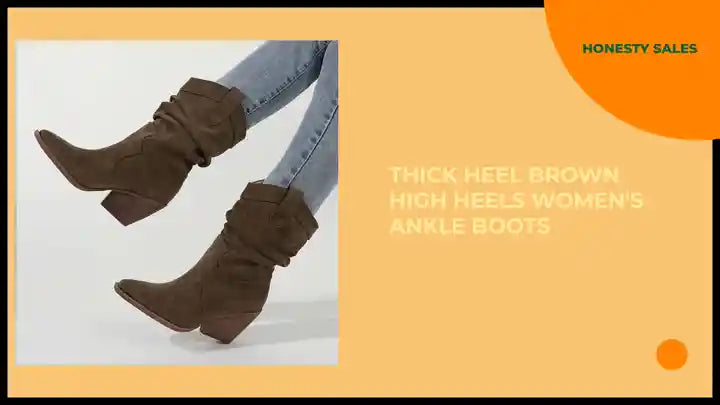 Thick Heel Brown High Heels Women's Ankle Boots by@Outfy