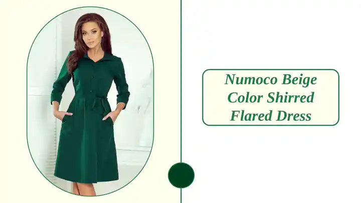 Numoco beige color shirred flared dress by@Outfy