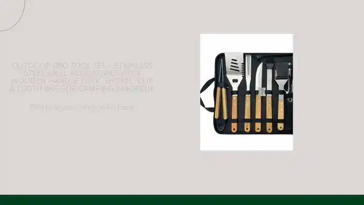 Outdoor BBQ Tool Set &ndash; Stainless Steel Grill Accessories with Wooden Handle Fork, Shovel, Clip &amp; Cloth Bag for Camping Barbecue by@Outfy