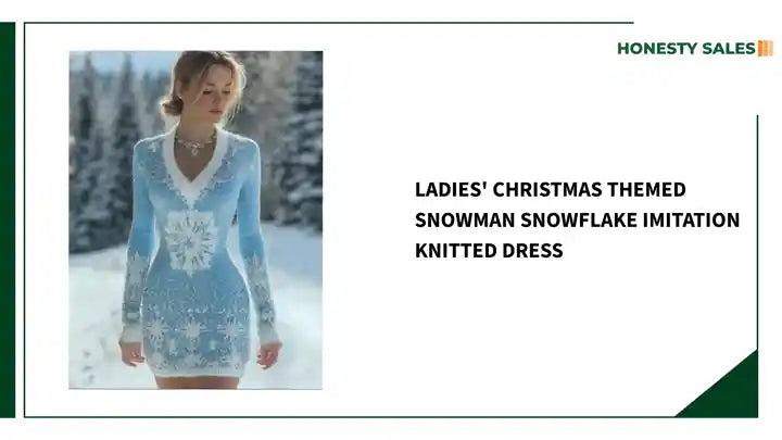 Ladies' Christmas Themed Snowman Snowflake Imitation Knitted Dress by@Outfy