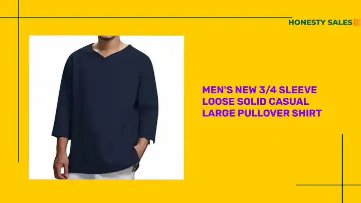 Men's New 3/4 Sleeve Loose Solid Casual Large Pullover Shirt by@Outfy