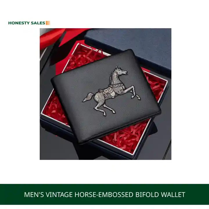 Men's Vintage Horse-Embossed Bifold Wallet by@Outfy