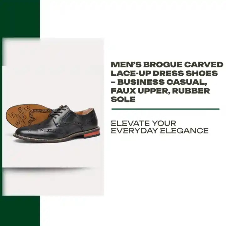 Men&rsquo;s Brogue Carved Lace-Up Dress Shoes &ndash; Business Casual, Faux Upper, Rubber Sole by@Outfy