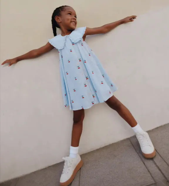 Pure Cotton Cherry Embroidered Dress (2 - 8 Yrs) - Honesty Sales