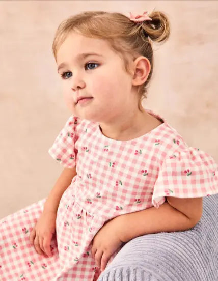 Pure Cotton Cherry Flutter Sleeve Dress (6 Mths - 7 Yrs) - Honesty Sales