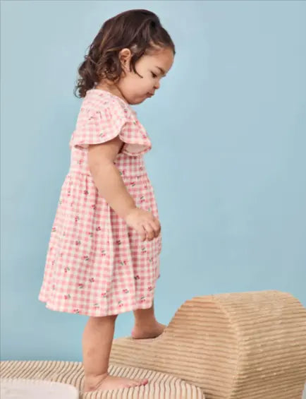 Pure Cotton Cherry Flutter Sleeve Dress (6 Mths - 7 Yrs) - Honesty Sales