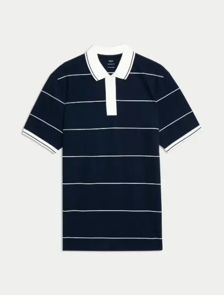 Pure Cotton Pique Striped Polo Shirt - Honesty Sales