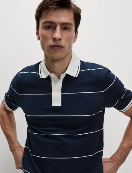 Pure Cotton Pique Striped Polo Shirt - Honesty Sales