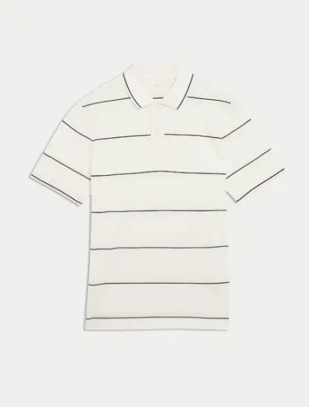 Pure Cotton Pique Striped Polo Shirt - Honesty Sales