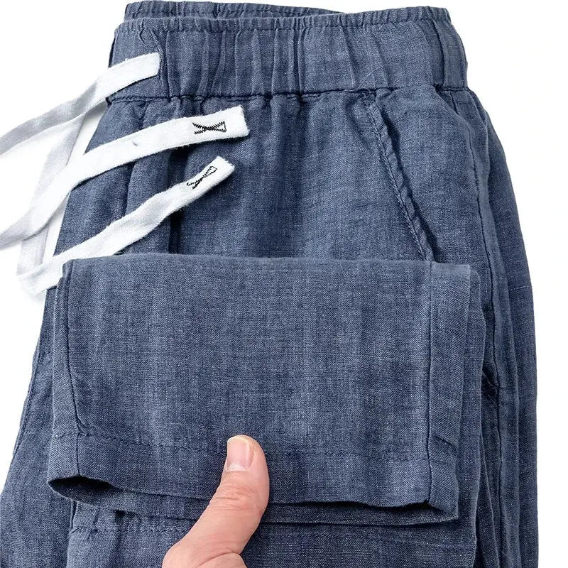 Pure Linen Breathable Chinese Style New Trousers Summer Thin Solid Simple Casual Pants for Men - Honesty Sales