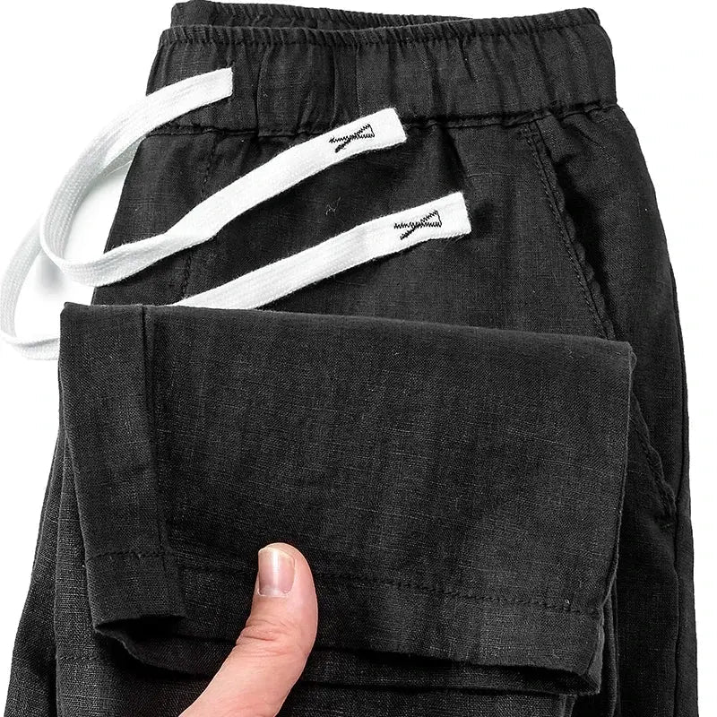Pure Linen Breathable Chinese Style New Trousers Summer Thin Solid Simple Casual Pants for Men - Honesty Sales