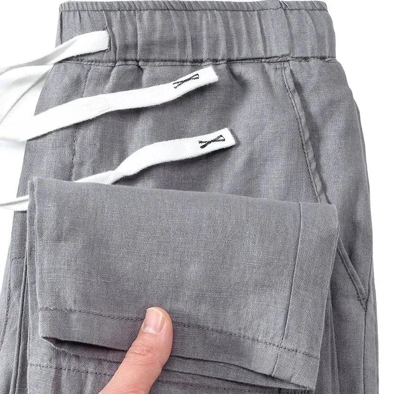 Pure Linen Breathable Chinese Style New Trousers Summer Thin Solid Simple Casual Pants for Men - Honesty Sales
