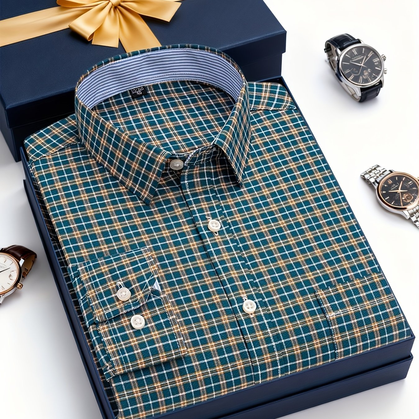 Pure Men's Single Cuff Shirt, Plaid Design for Dating and Business - Honesty Sales