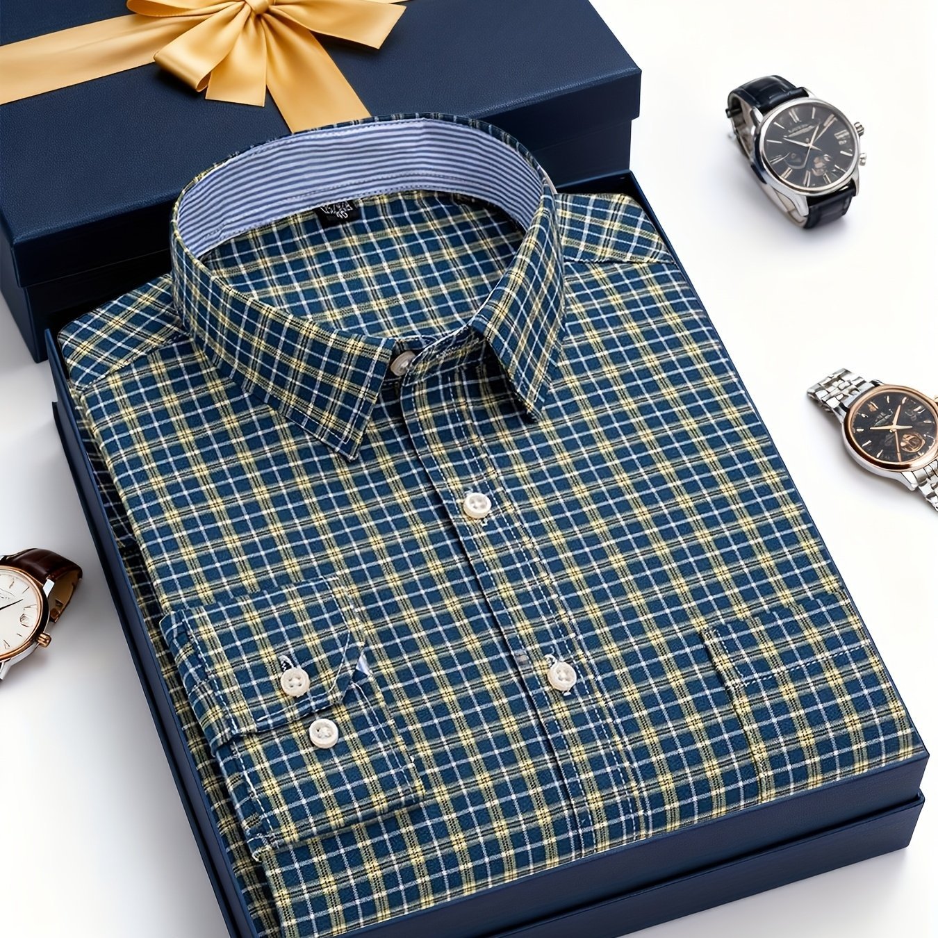 Pure Men's Single Cuff Shirt, Plaid Design for Dating and Business - Honesty Sales