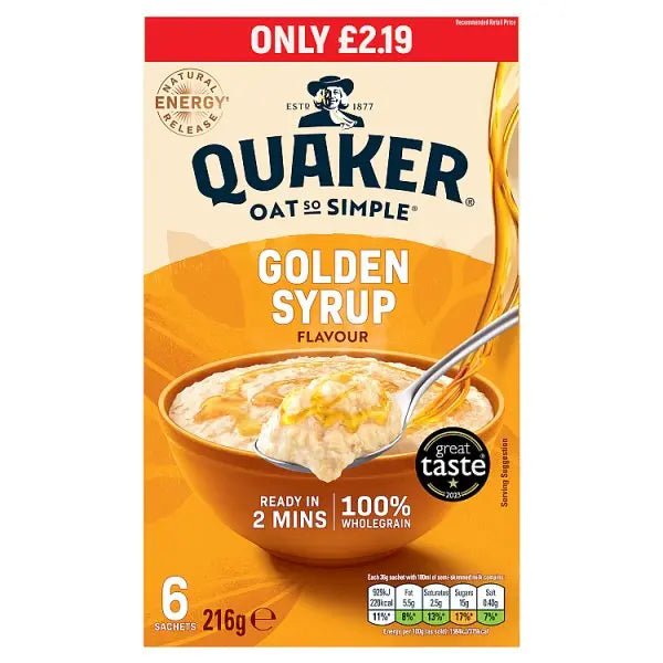 Quaker Oat So Simple Golden Syrup Porridge Sachets RRP (Case of 8) - Honesty Sales