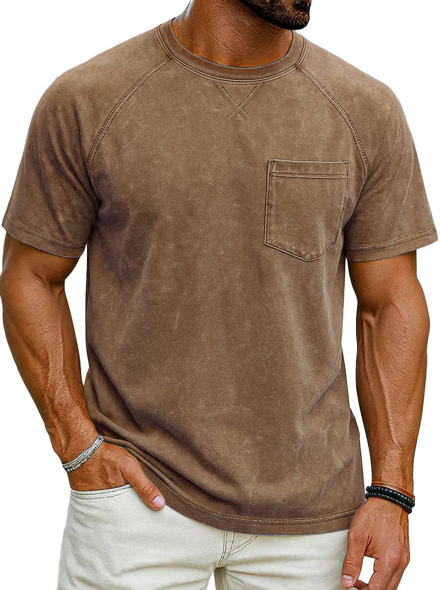 Retro Distressed Raglan Short - Sleeve Crew - Neck Casual T-Shirt Top - Honesty Sales