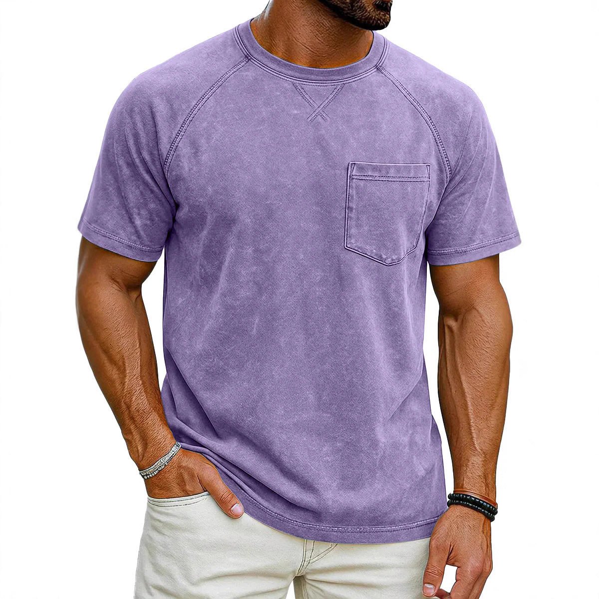 Retro Distressed Raglan Short - Sleeve Crew - Neck Casual T-Shirt Top - Honesty Sales