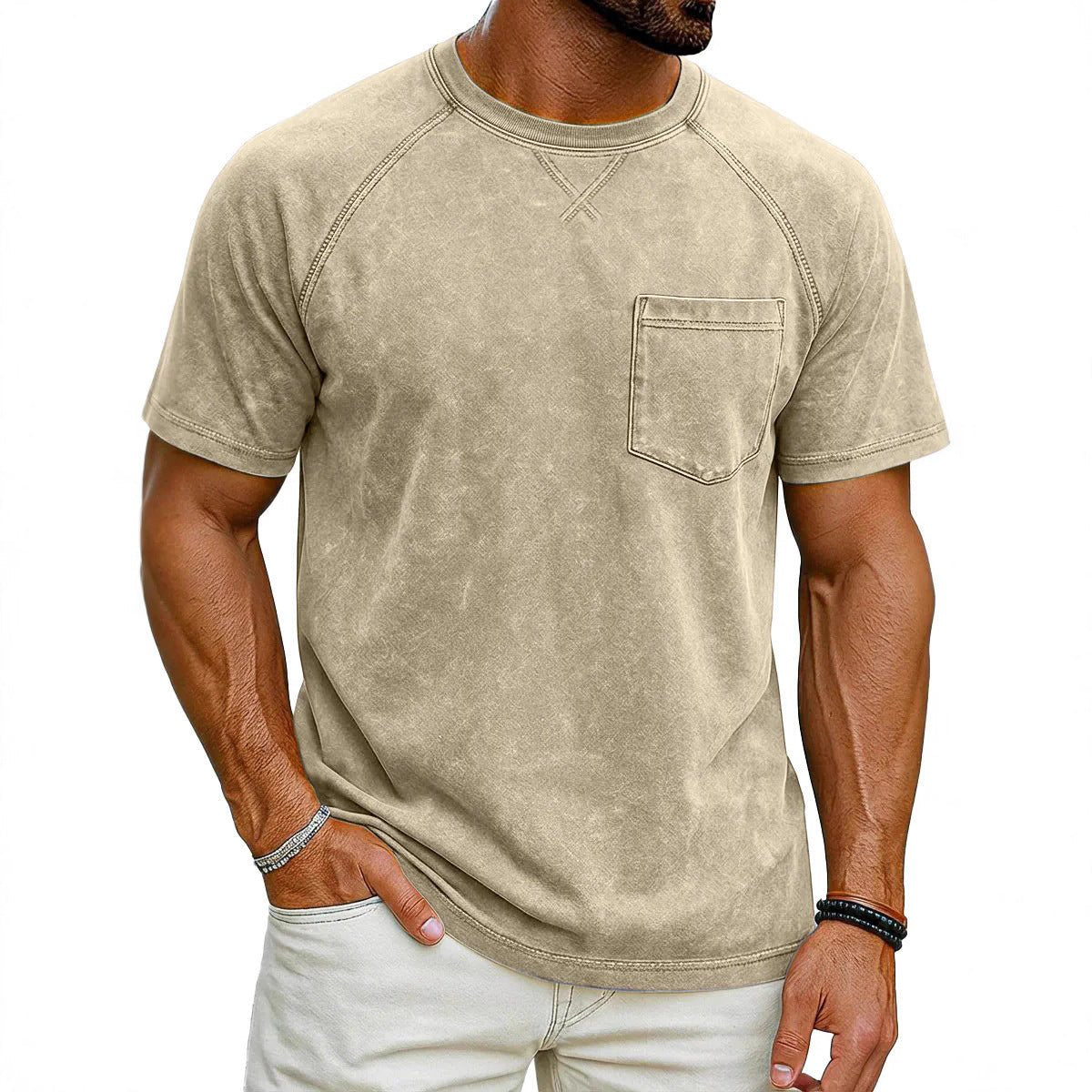 Retro Distressed Raglan Short - Sleeve Crew - Neck Casual T-Shirt Top - Honesty Sales