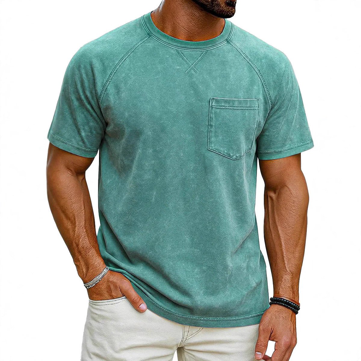 Retro Distressed Raglan Short - Sleeve Crew - Neck Casual T-Shirt Top - Honesty Sales