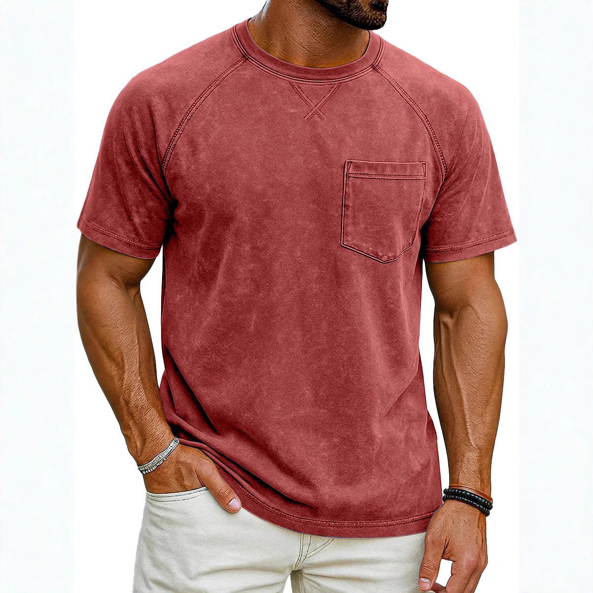 Retro Distressed Raglan Short - Sleeve Crew - Neck Casual T-Shirt Top - Honesty Sales
