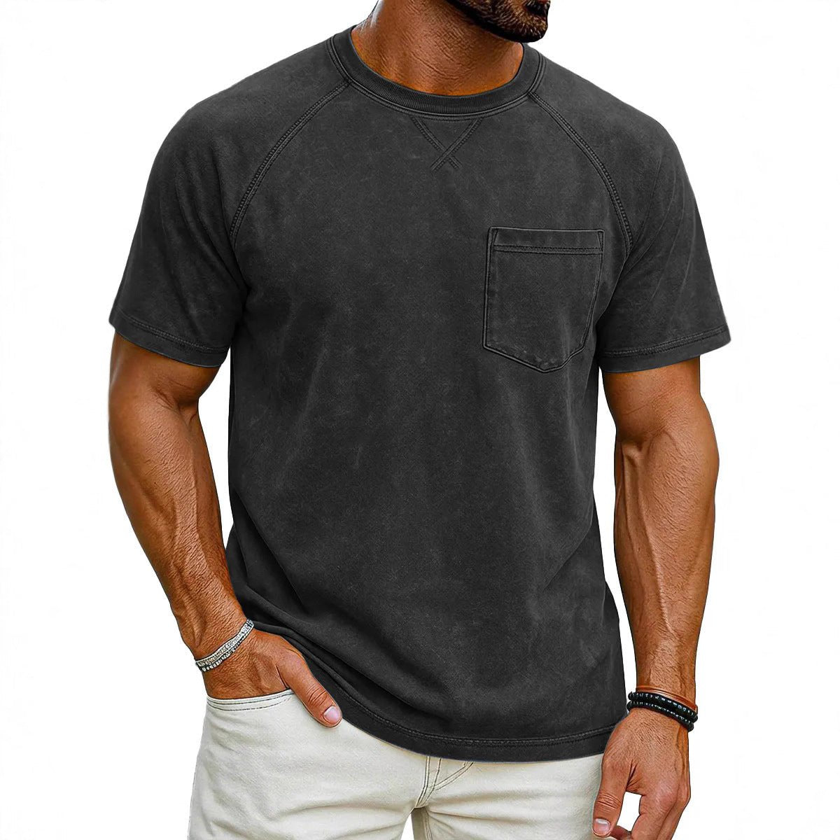 Retro Distressed Raglan Short - Sleeve Crew - Neck Casual T-Shirt Top - Honesty Sales