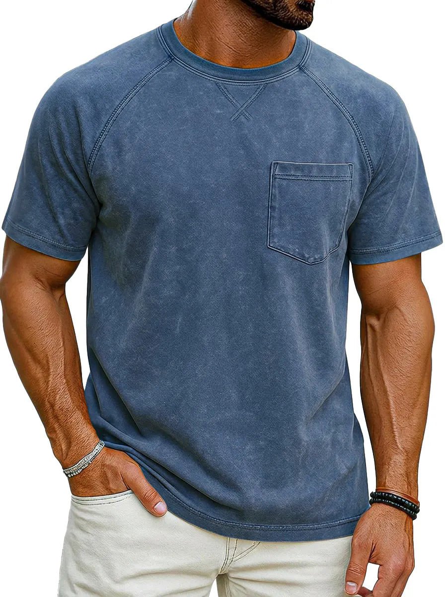 Retro Distressed Raglan Short - Sleeve Crew - Neck Casual T-Shirt Top - Honesty Sales