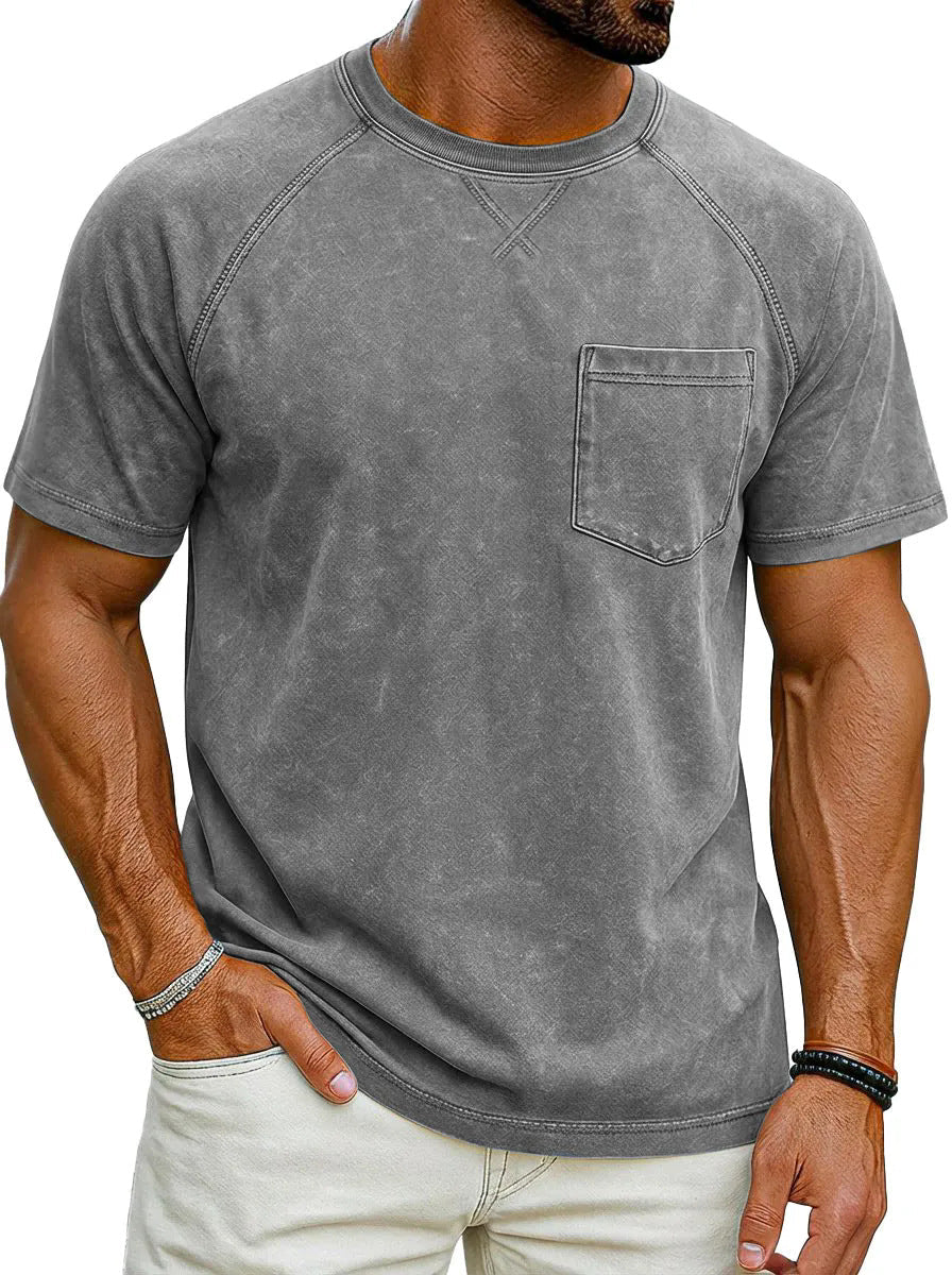 Retro Distressed Raglan Short - Sleeve Crew - Neck Casual T-Shirt Top - Honesty Sales