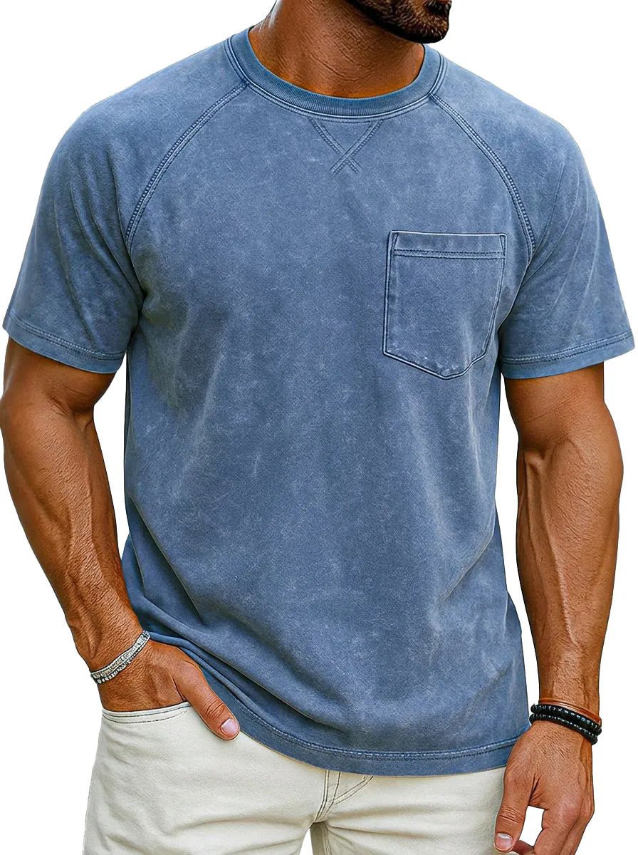 Retro Distressed Raglan Short - Sleeve Crew - Neck Casual T-Shirt Top - Honesty Sales