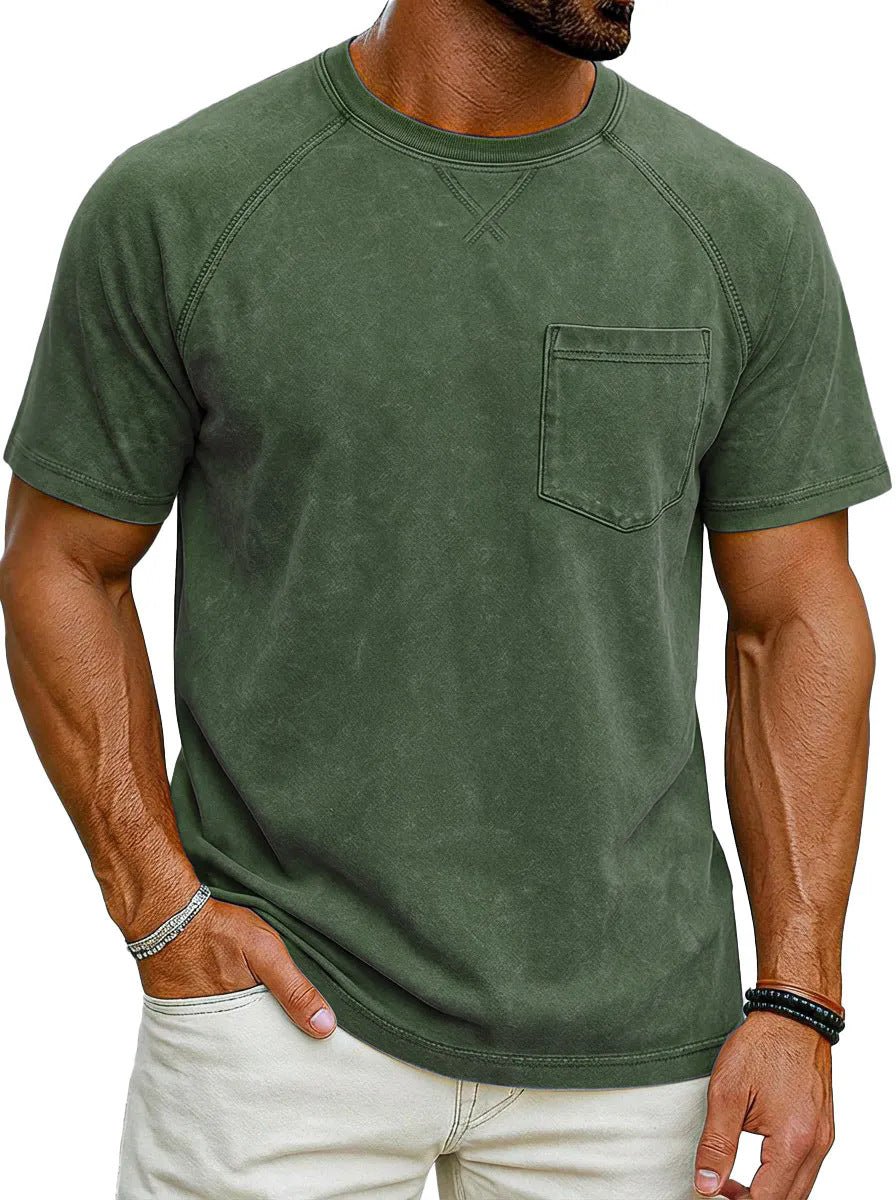 Retro Distressed Raglan Short - Sleeve Crew - Neck Casual T-Shirt Top - Honesty Sales