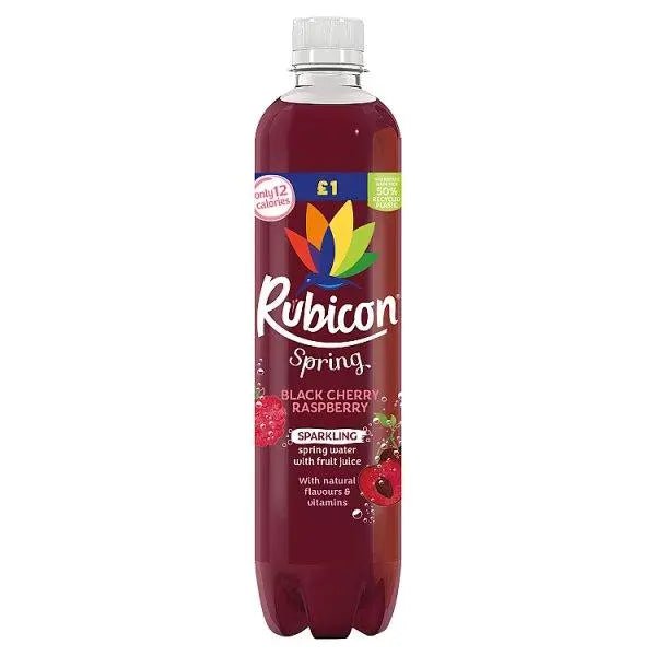 Rubicon Spring Black Cherry Raspberry Sparkling Spring Water with Fruit Juice 500ml (Case of 12) - Honesty Sales