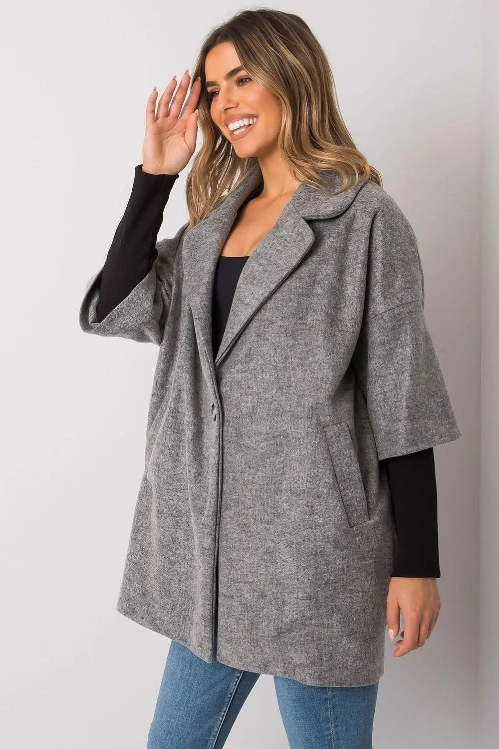 Rue Paris loose cut, button closure womens coat - Honesty Sales