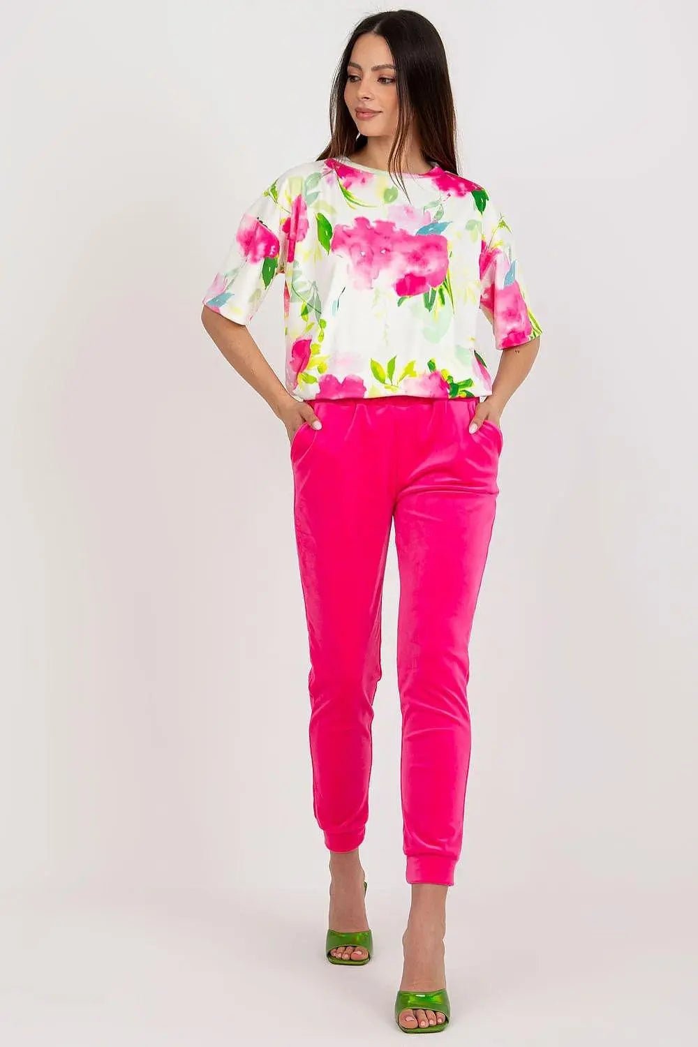 Rue Paris Velour Blouse and Pants Set - Honesty Sales