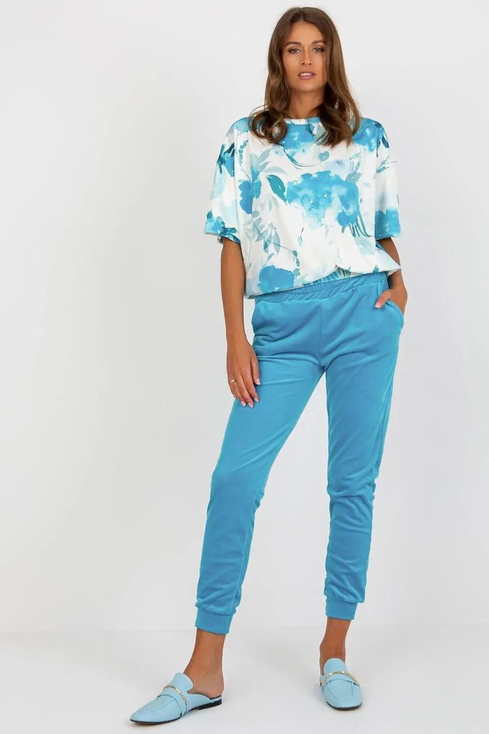 Rue Paris Velour Blouse and Pants Set - Honesty Sales