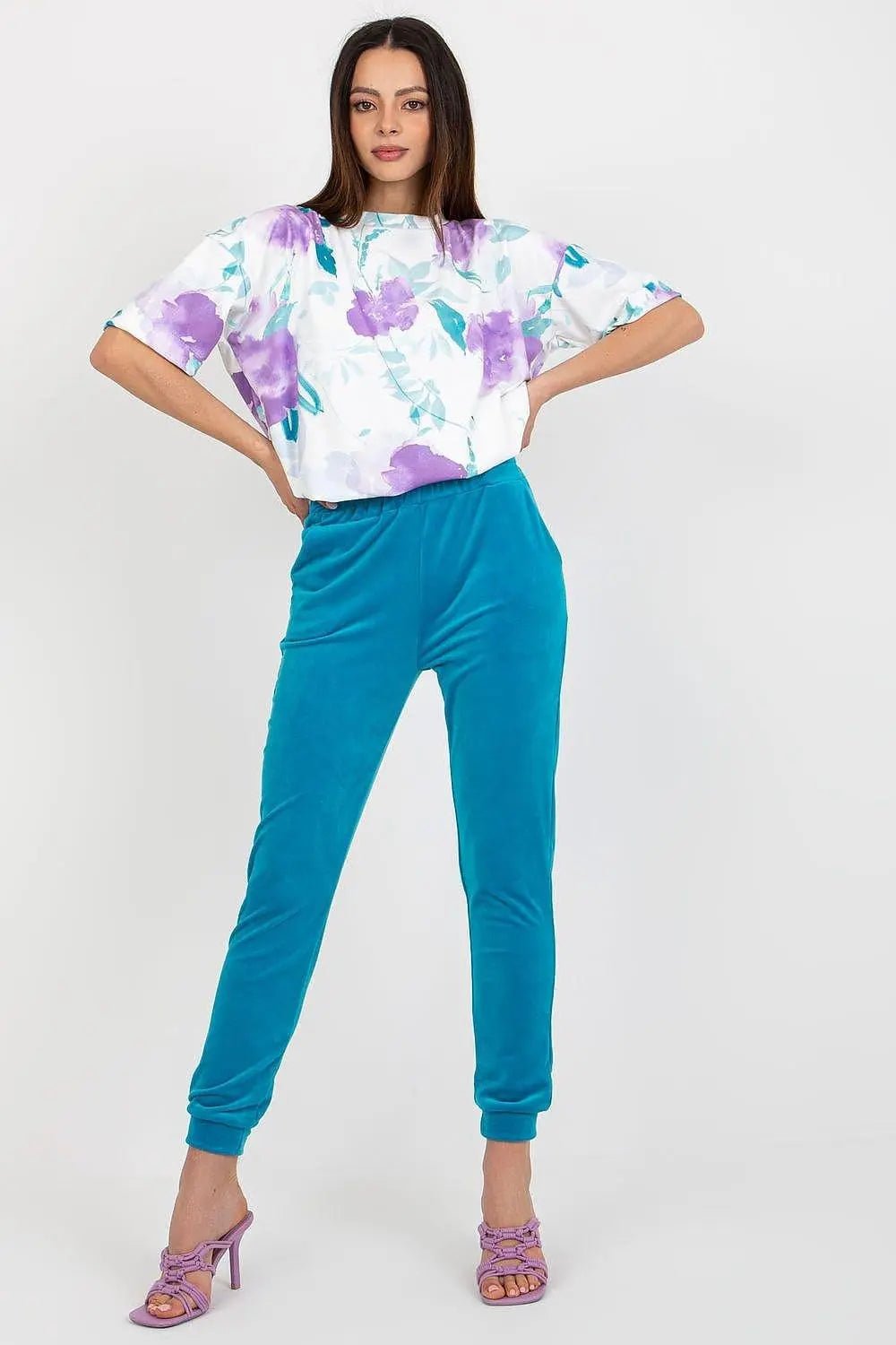 Rue Paris Velour Blouse and Pants Set - Honesty Sales