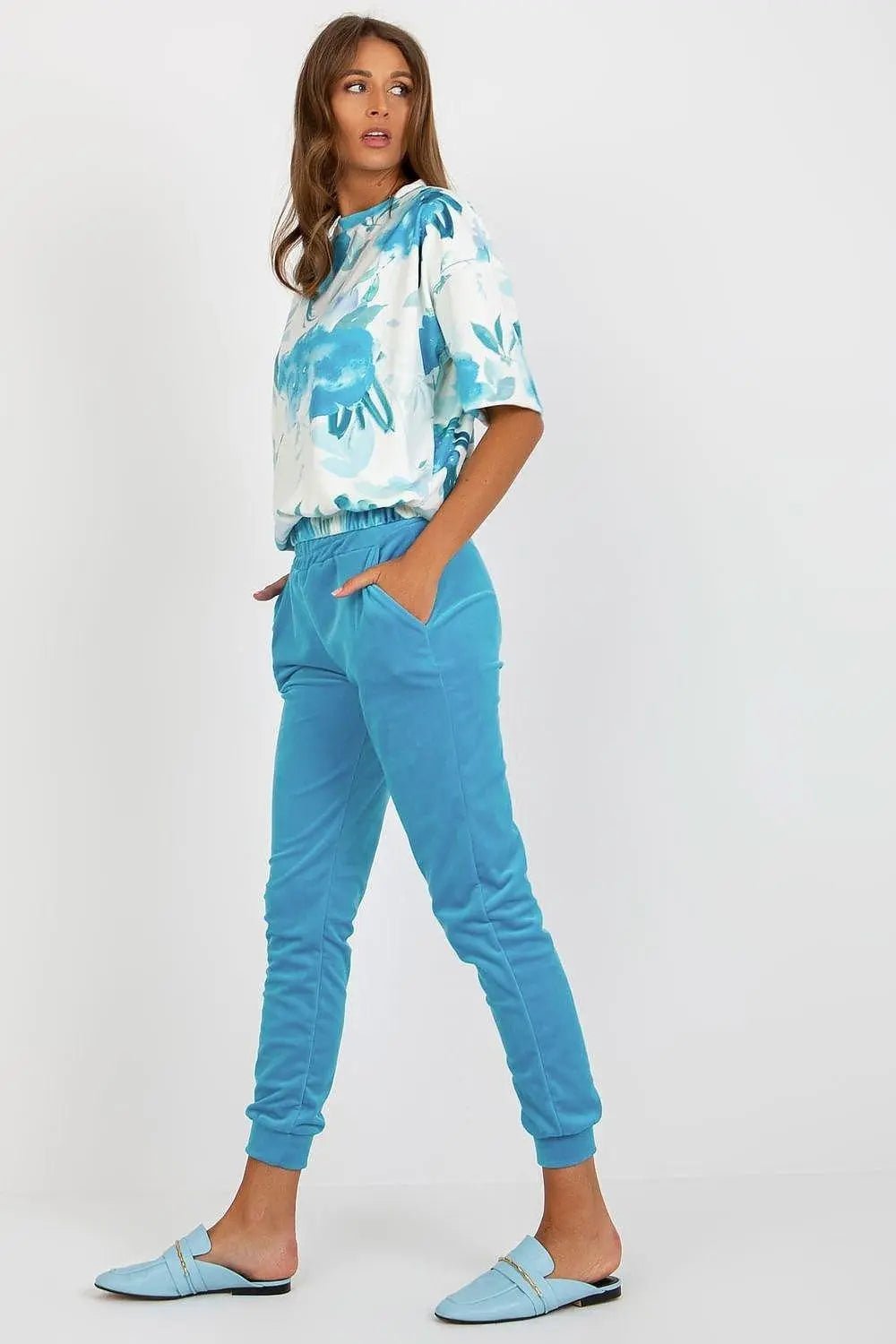 Rue Paris Velour Blouse and Pants Set - Honesty Sales