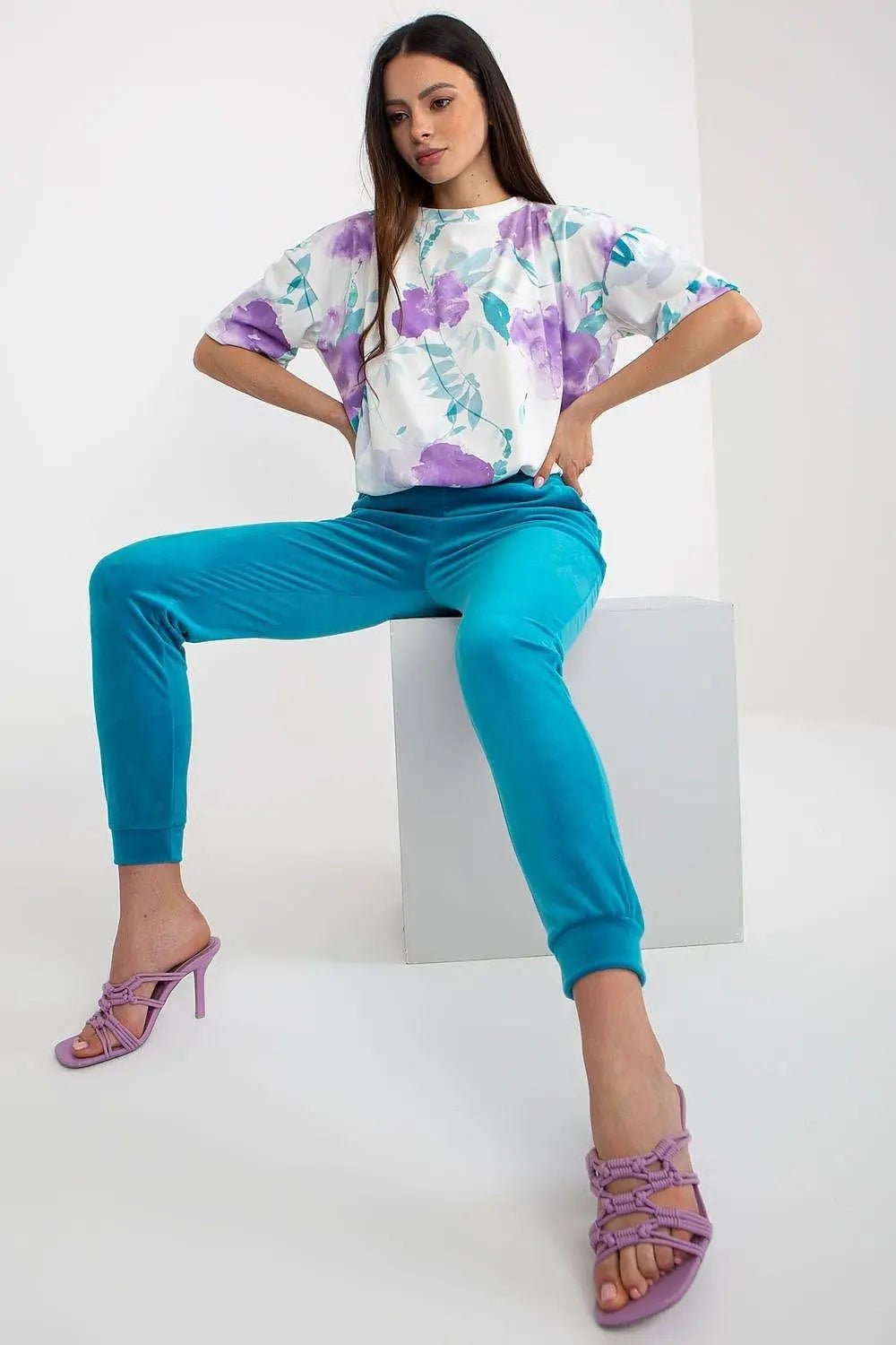 Rue Paris Velour Blouse and Pants Set - Honesty Sales