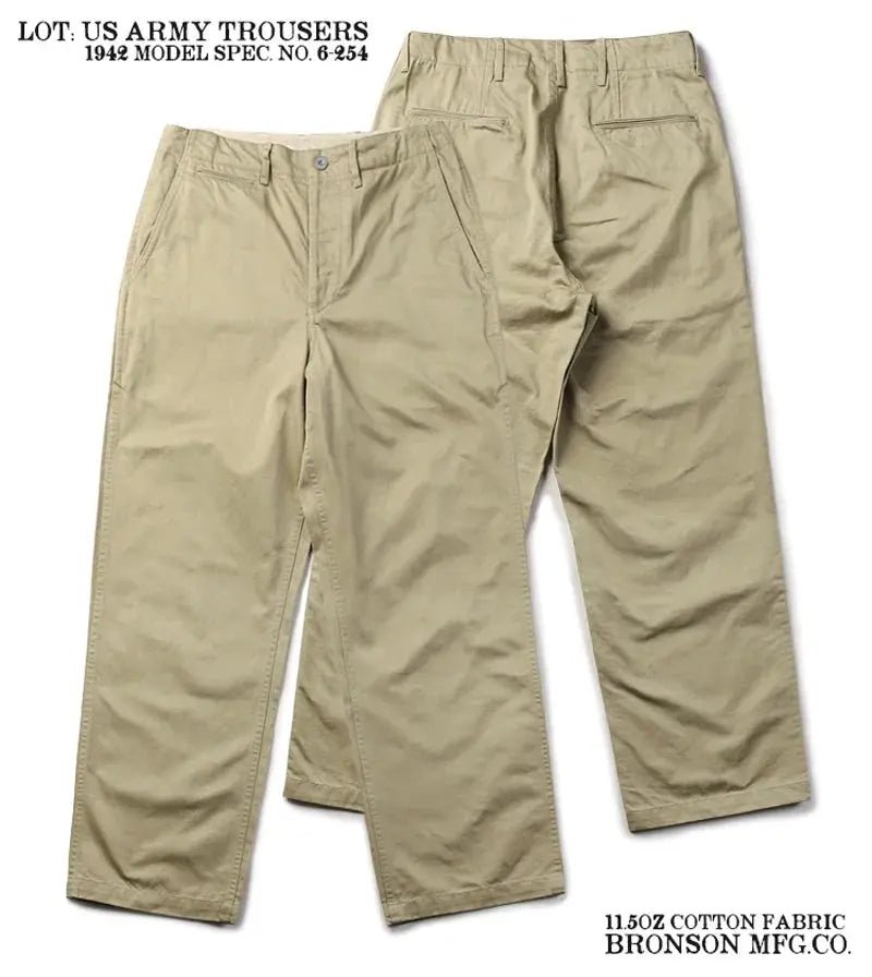 Rugged Bronson Army Chino Trousers 1942 Pattern Khakis Military Style Casual Pants - Honesty Sales