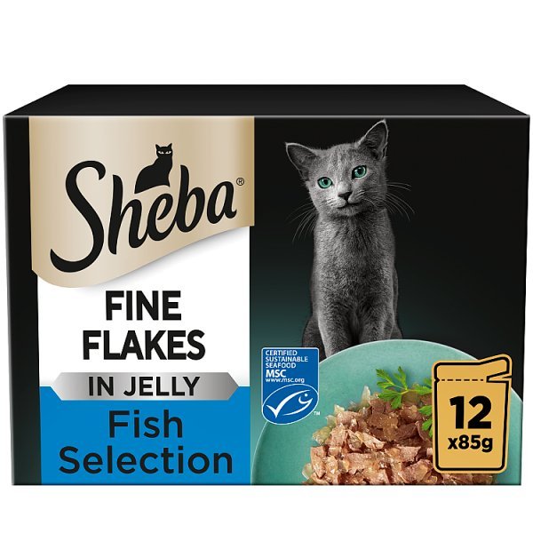 SHEBA® Fine Flakes Adult Wet Cat Food Fish Selection in Jelly 12 x 85g Pouch (4 x 12x85g) - Honesty Sales