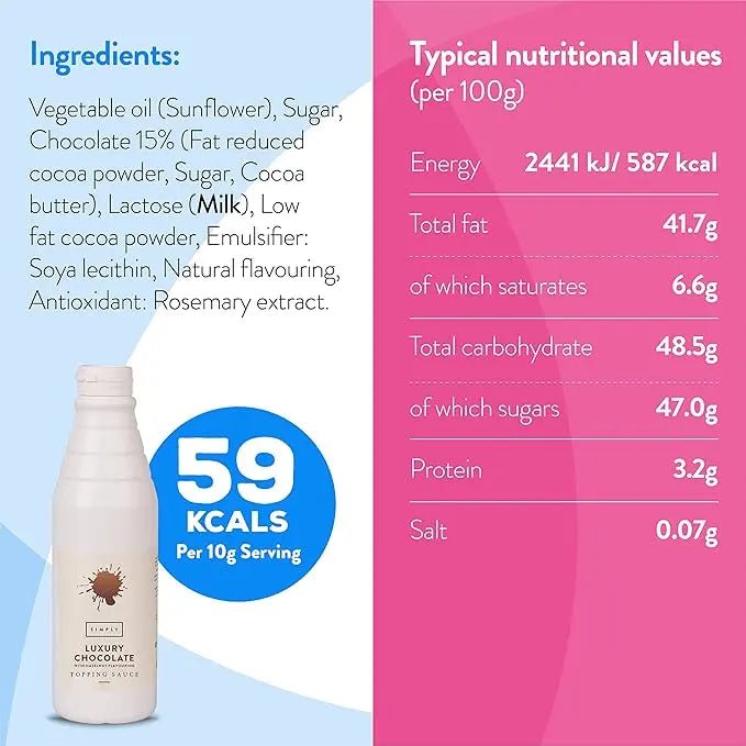 Simply Luxury Chocolate Topping Sauce with Hazelnut Flavouring - Honesty Sales
