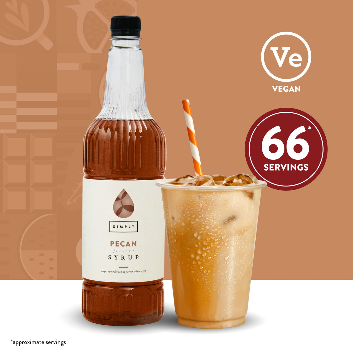 Simply Pecan 1L syrup reference image; stock best before October 2026
