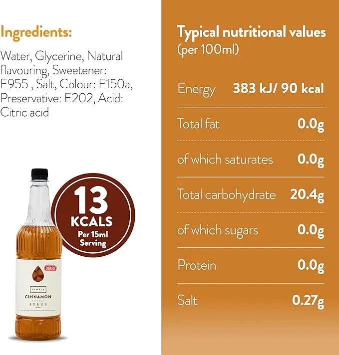 Simply Sugar Free Cinnamon Syrup - Honesty Sales