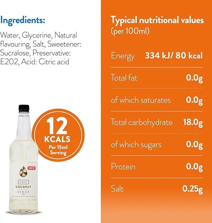 Simply Sugar Free Coconut Syrup - Honesty Sales