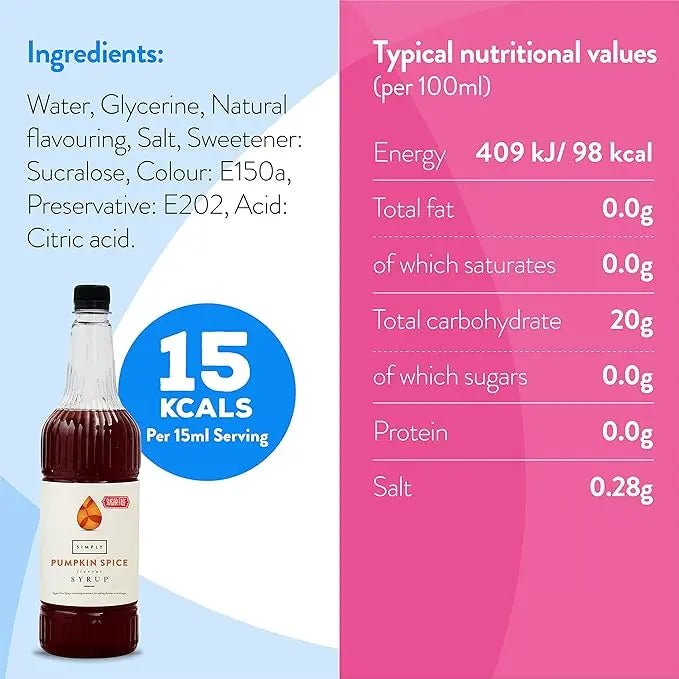 Simply Sugar Free Pumpkin Spice Syrup - Honesty Sales