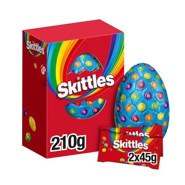 Skittles Chewy Fruit Flavored Sweets, Milk Chocolate Large Easter Egg 210g (Case of 6) - Honesty Sales