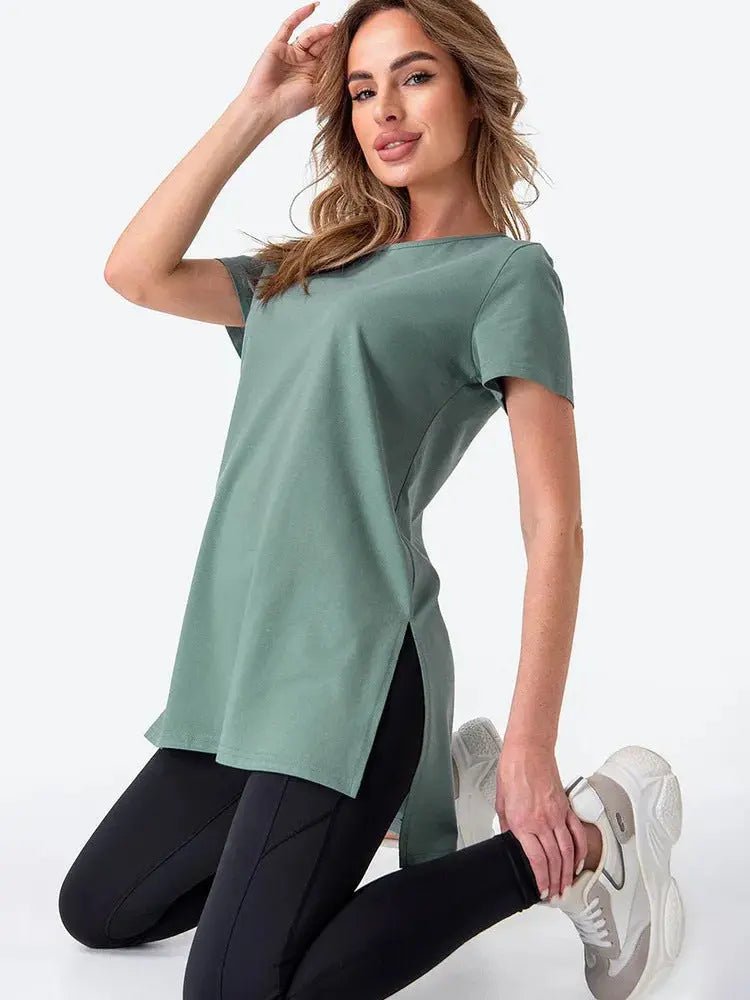 Slit Loose Round Neck Short Sleeve Sweater - Honesty Sales