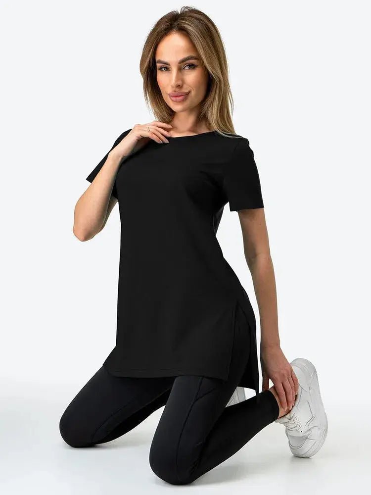 Slit Loose Round Neck Short Sleeve Sweater - Honesty Sales