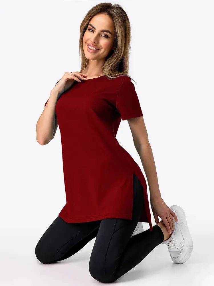 Slit Loose Round Neck Short Sleeve Sweater - Honesty Sales