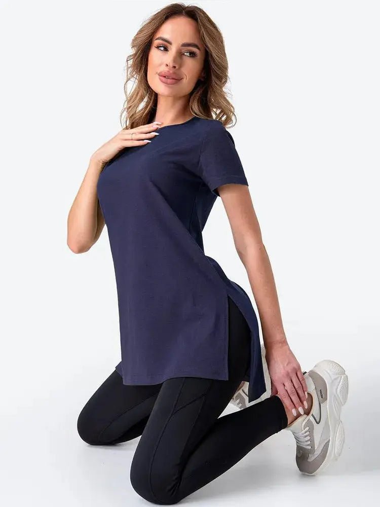 Slit Loose Round Neck Short Sleeve Sweater - Honesty Sales