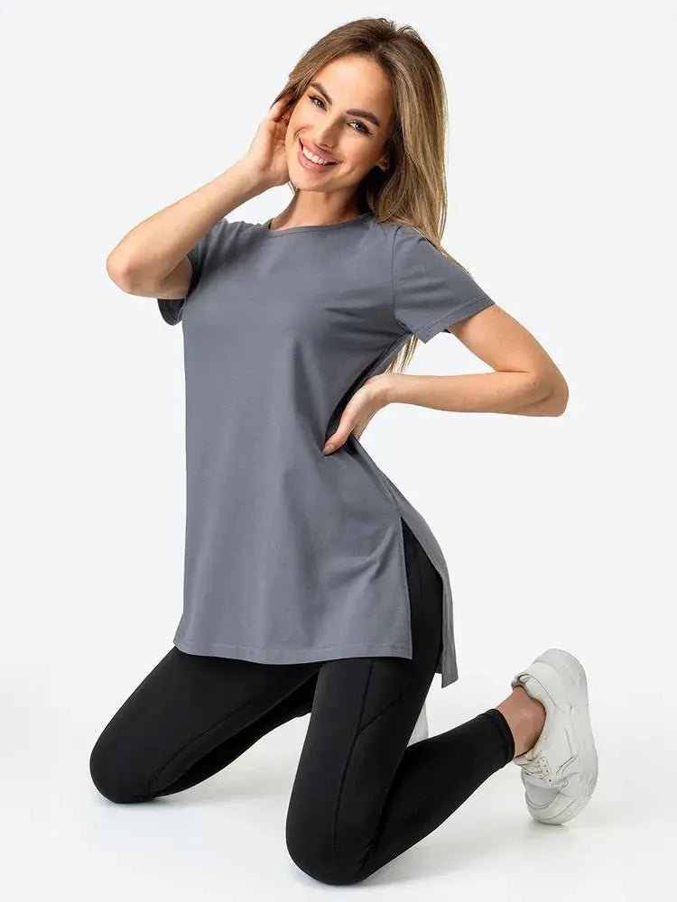 Slit Loose Round Neck Short Sleeve Sweater - Honesty Sales
